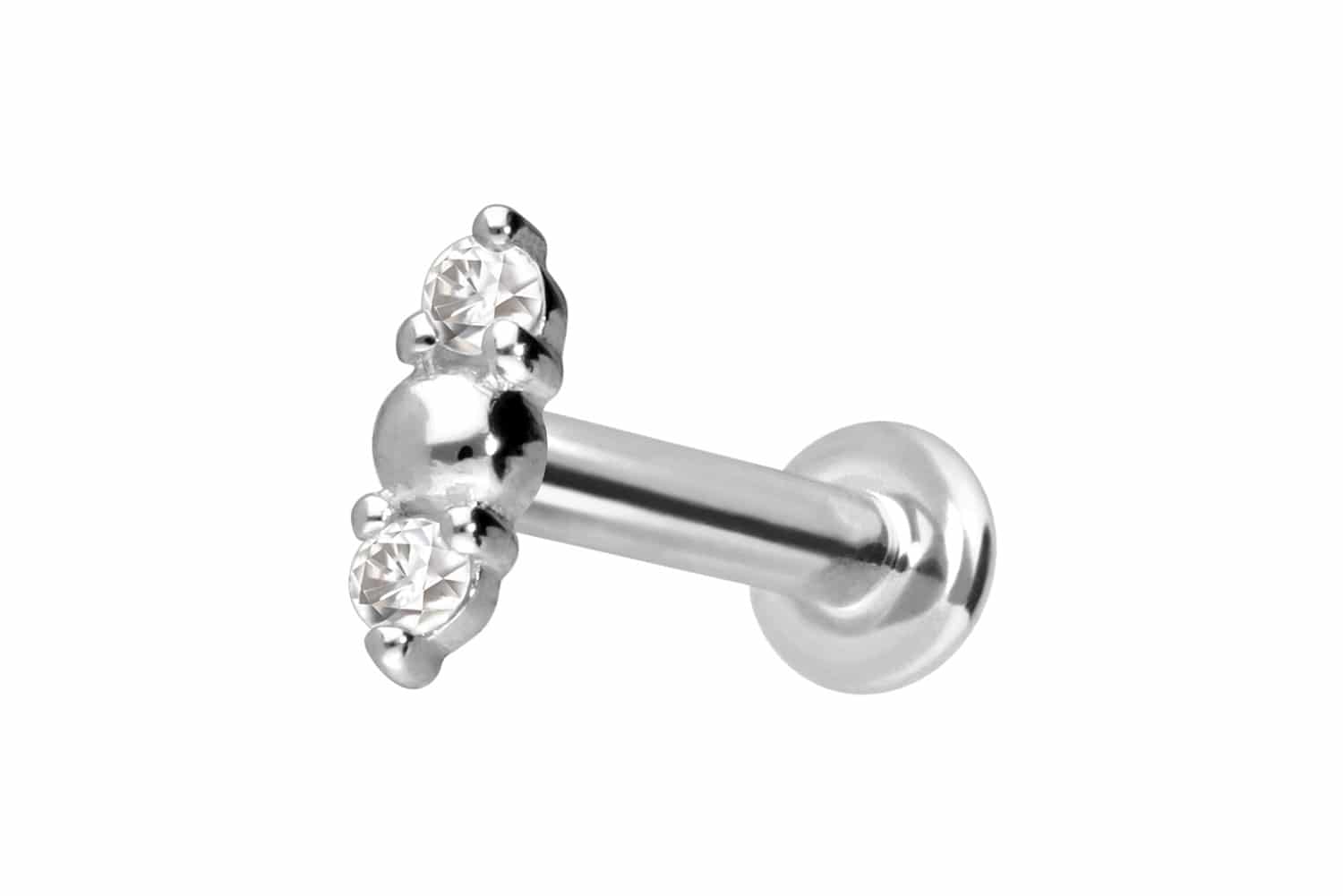 14 Karat Gold Labret Piercing mit Push Fit 2 MOISSANITE + KUGEL
